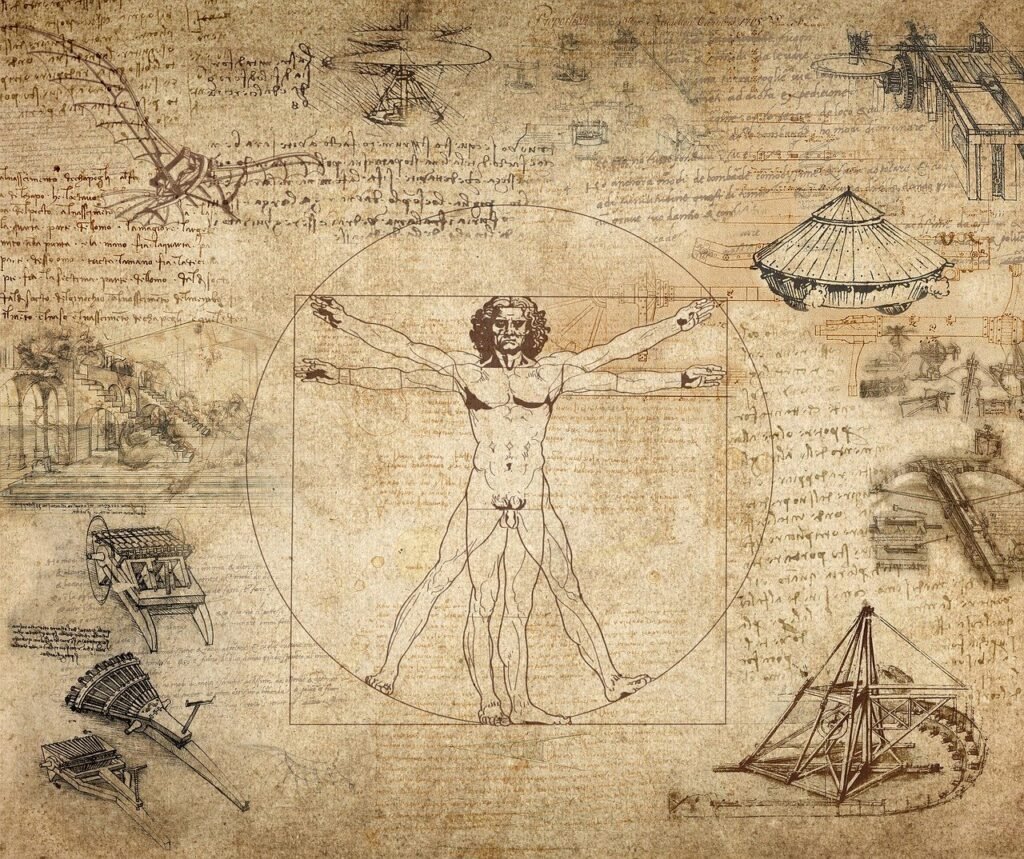 collage, leonard da vinci, vitruvian man